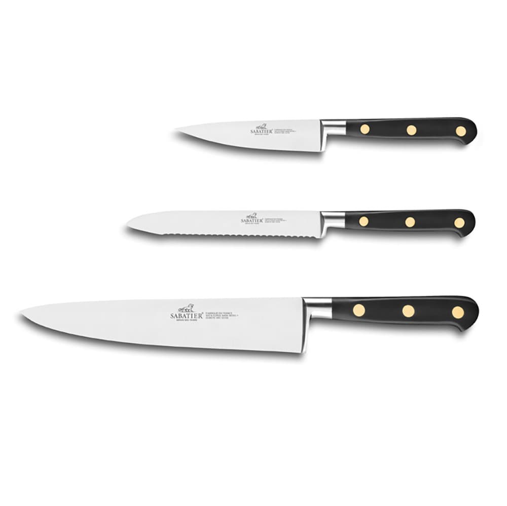 Lion Sabatier® Ideal Brass Rivets 3 Piece Knife Set (10cm Paring Knife, 12cm Utility Knife and 20cm Cooks Knife)