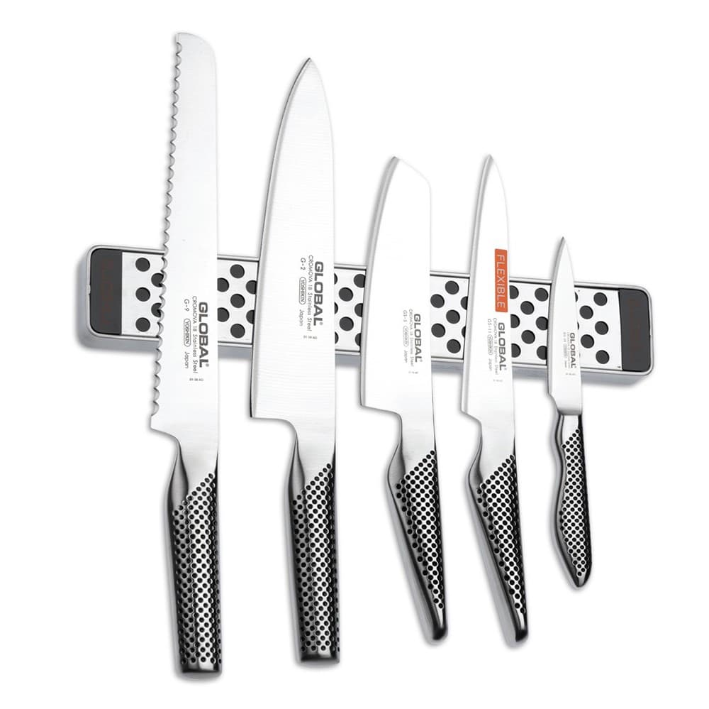 Global Knives 5 Piece Knife Set with Magnetic Wall Rack G-2951138/M30