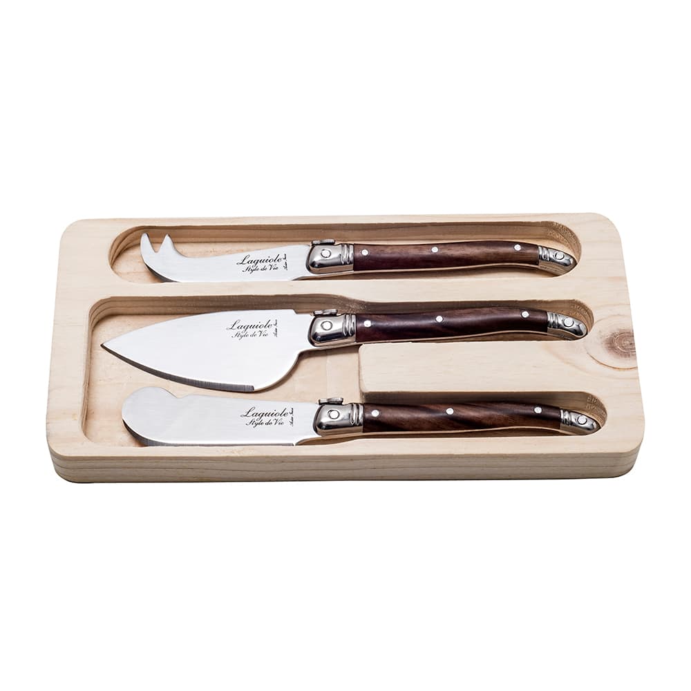 Laguiole Style De Vie Premium Cheese Knives 3 Piece Set Dark Wood