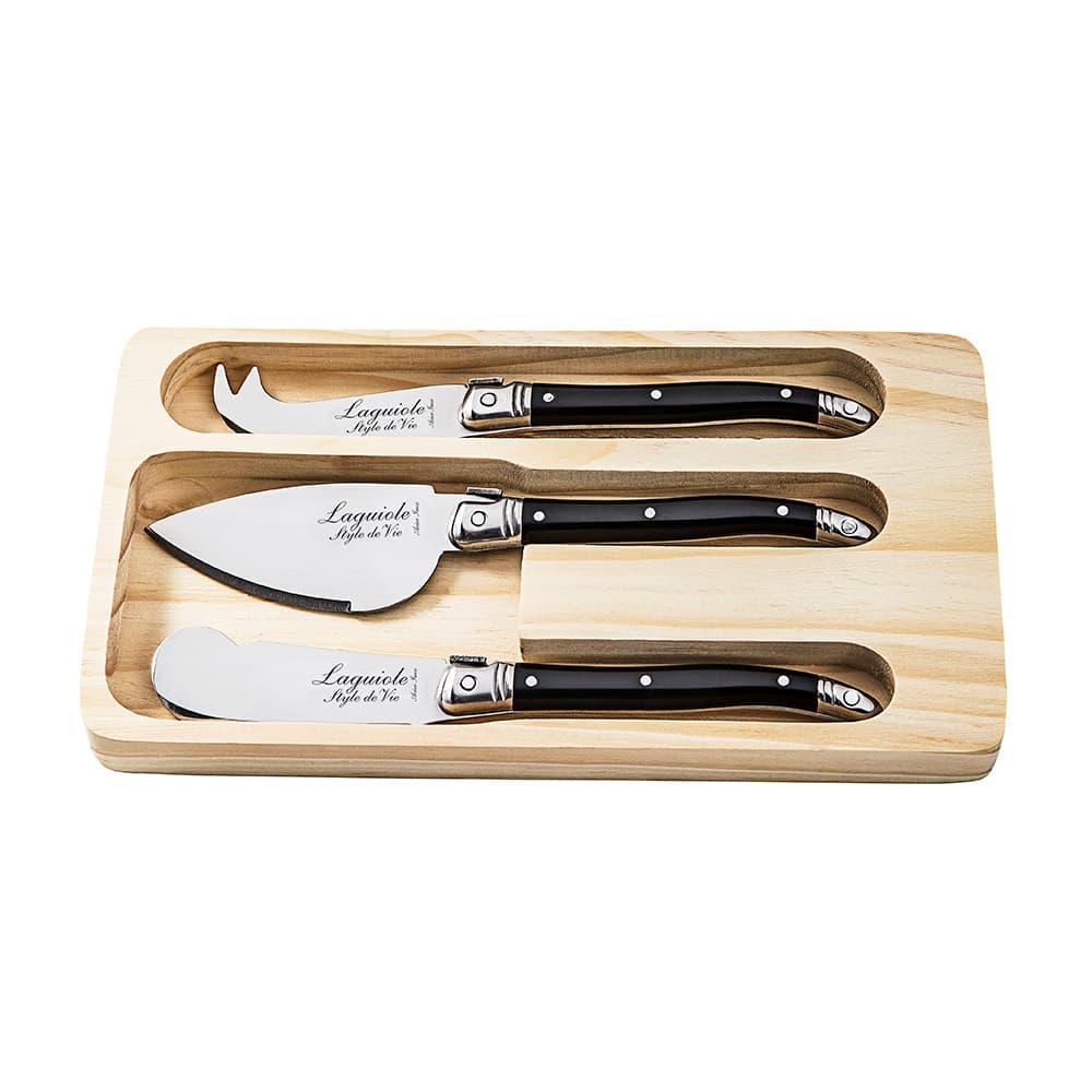 Laguiole Style De Vie Premium Cheese Knives 3 Piece Set Black