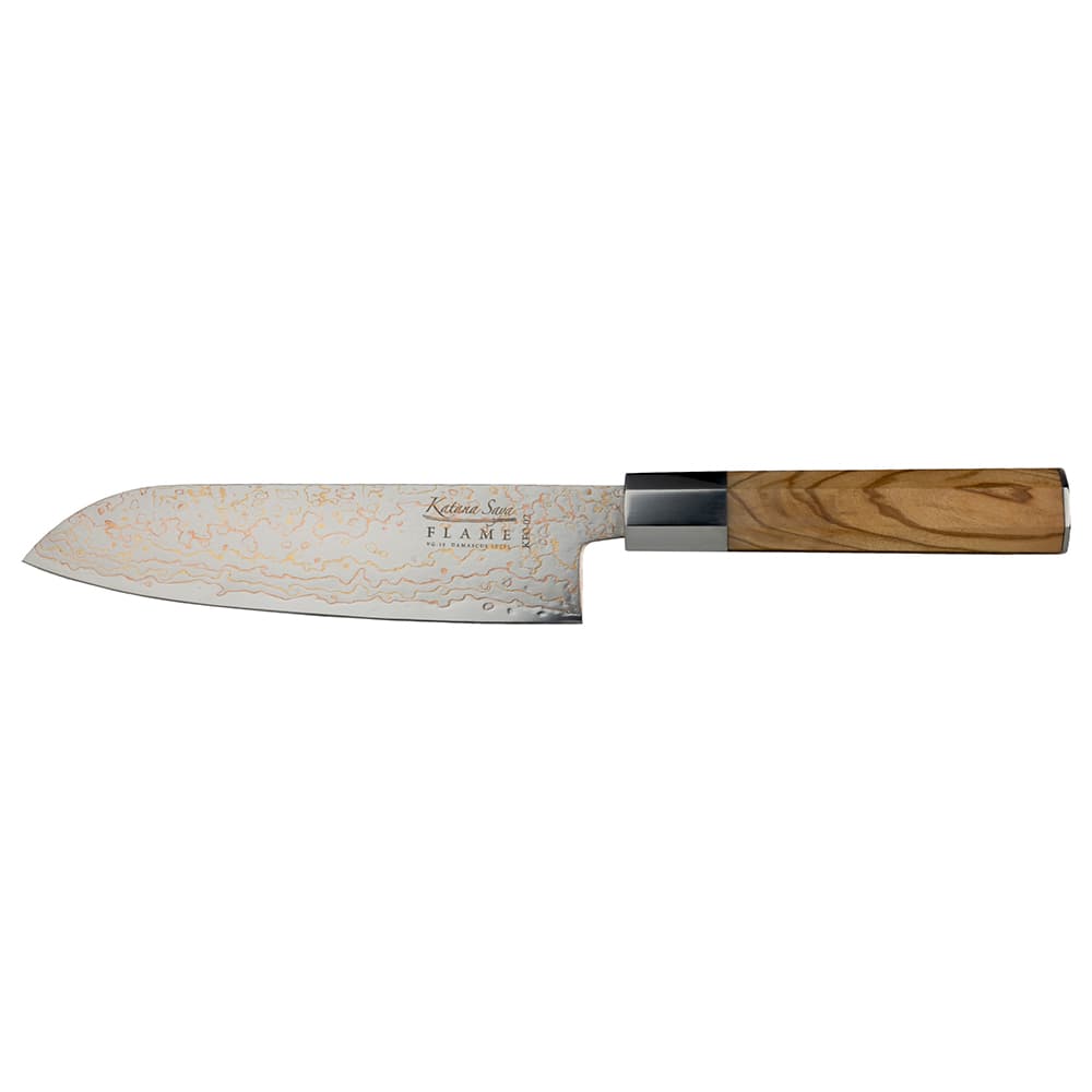Katana Flame Santoku Knife 18cm Olivewood