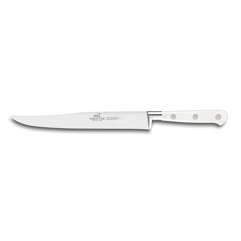 Lion Sabatier® Ideal Toque Blanche 20cm Yatagan Carving Knife (White Handle with Stainless Steel Rivets)