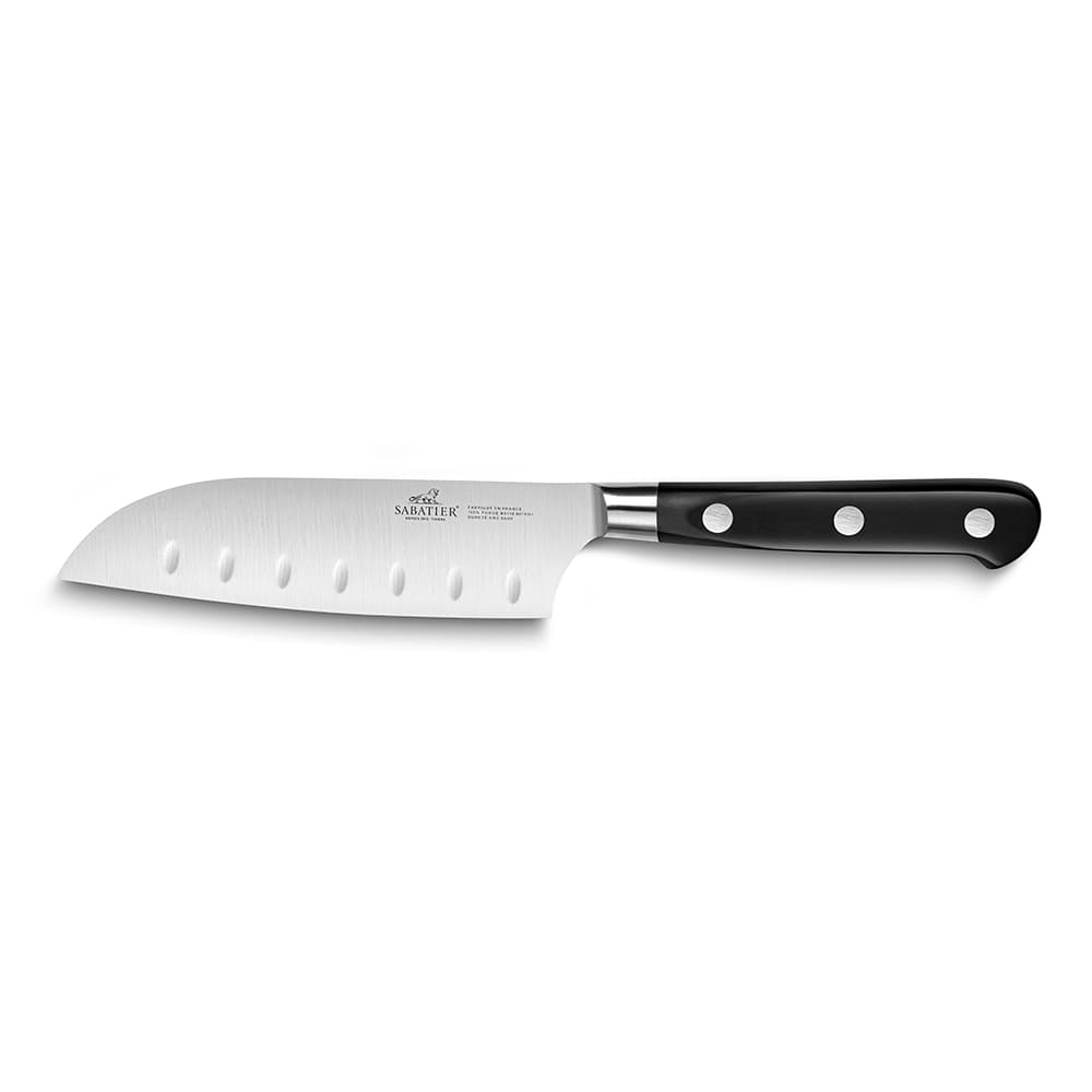 Lion Sabatier® Ideal 13cm Scalloped Santoku Knife (Black Handle with Stainless Steel Rivets)