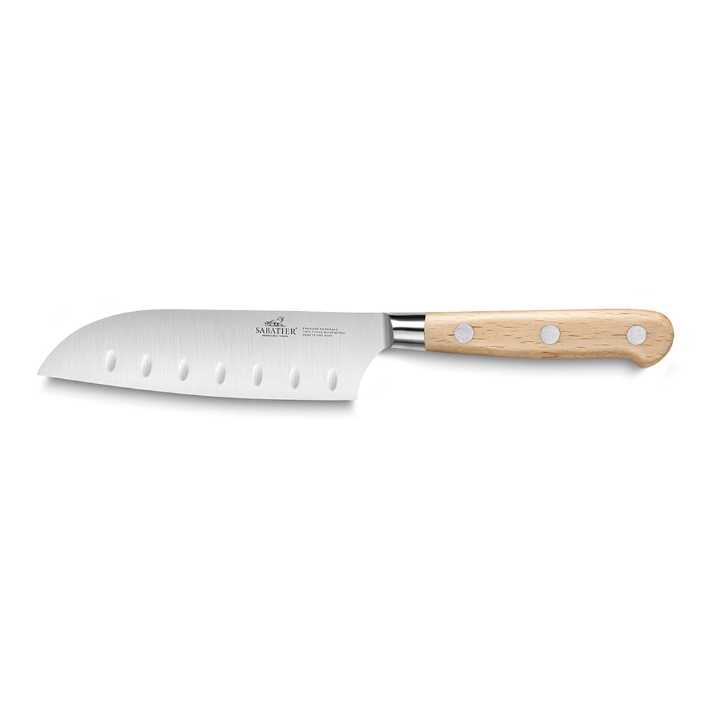 Lion Sabatier® Ideal Broceliande 13cm Scalloped Santoku Knife (Ashwood Handle with Stainless Steel Rivets)