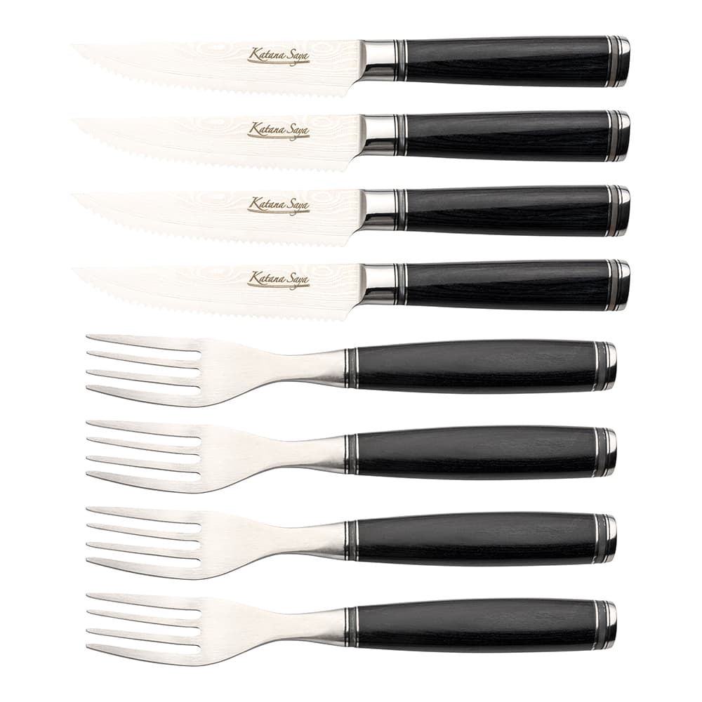 Katana Saya Pakkawood 8 Piece Steak Knife & Fork Set