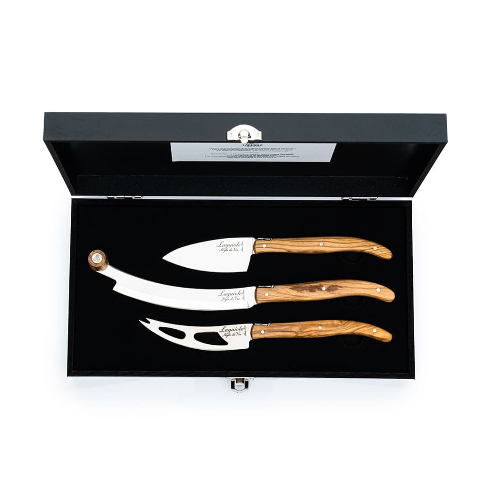 Laguiole Style De Vie Luxury Cheese Knives 3 Piece Set Olive Wood V2