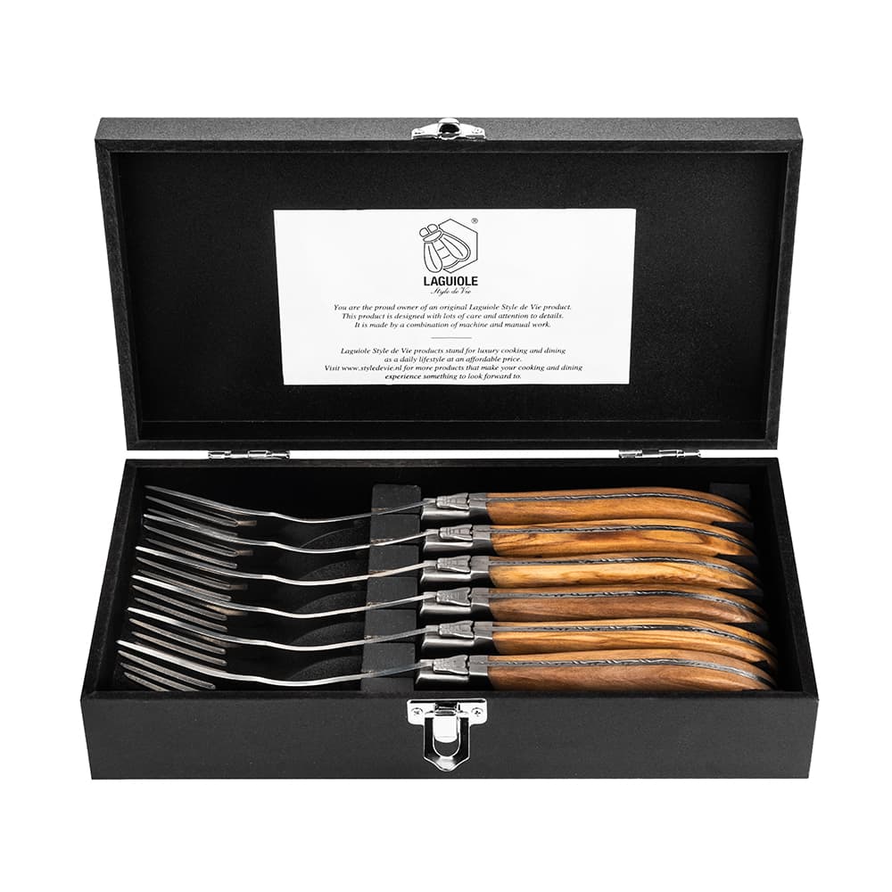 Laguiole Style De Vie Luxury Forks 6 Piece Set Olive Wood