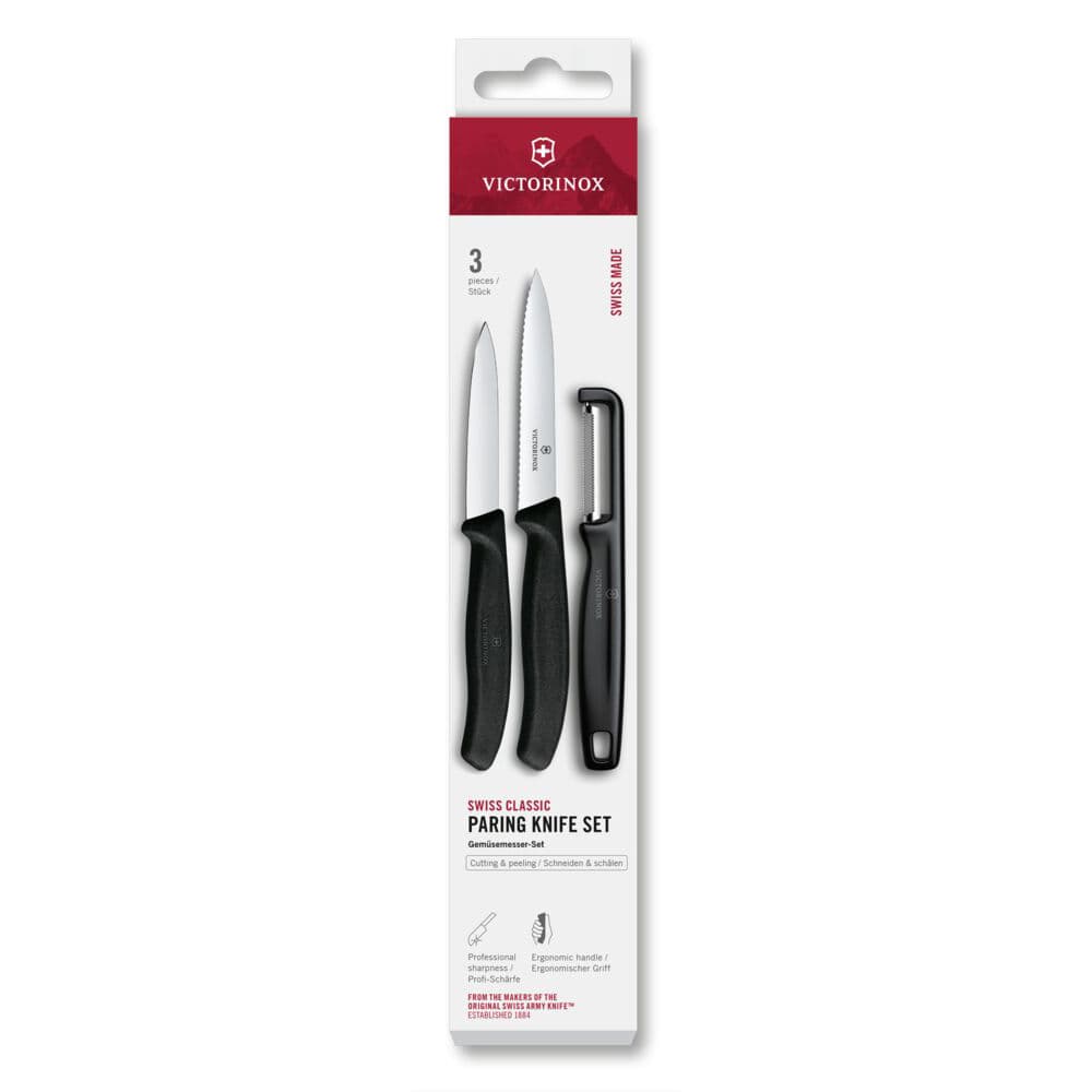 Victorinox Swiss Classic Paring Knife with L-Peeler 3 Piece Set - Black