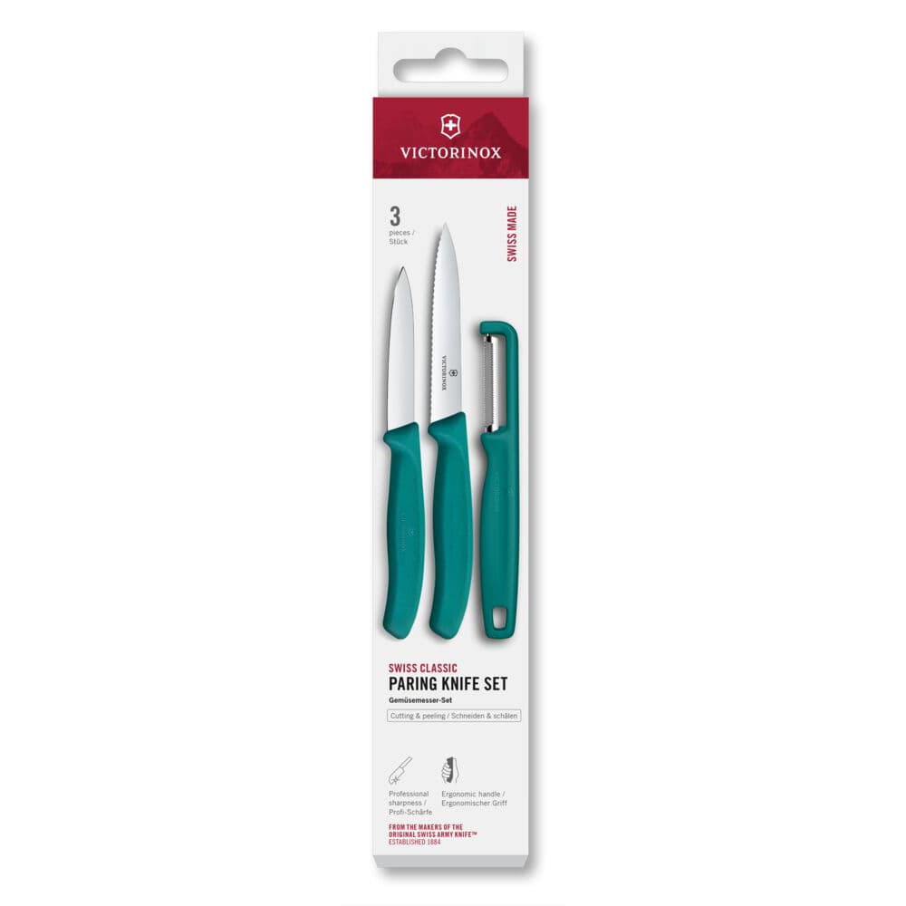 Victorinox Swiss Classic Paring Knife with L-Peeler 3 Piece Set - Green