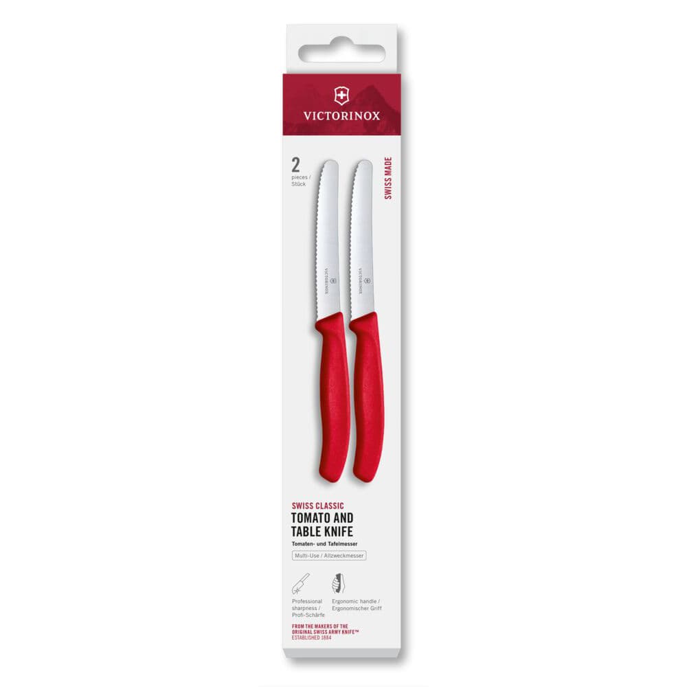 Victorinox Swiss Modern 11cm Serrated Tomato & Table Knife 2 Piece Set - Red