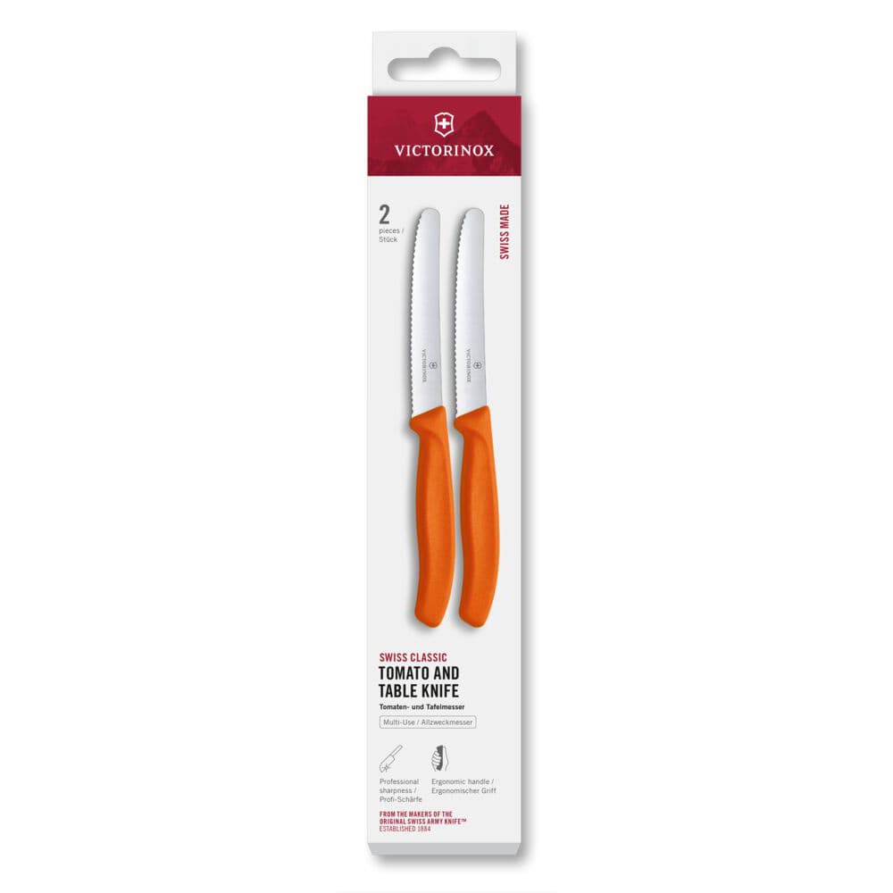 Victorinox Swiss Modern 11cm Serrated Tomato & Table Knife 2 Piece Set - Orange